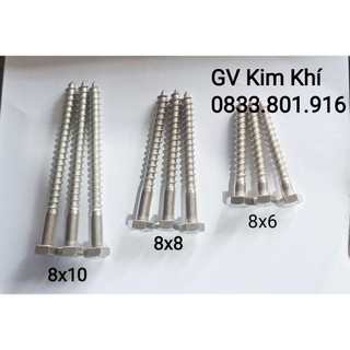 Vít giác inox 304, vít phong, Bộ 10 chiếc vít giác đầu lục giác phi 8, đủ kích cỡ, giá tốt