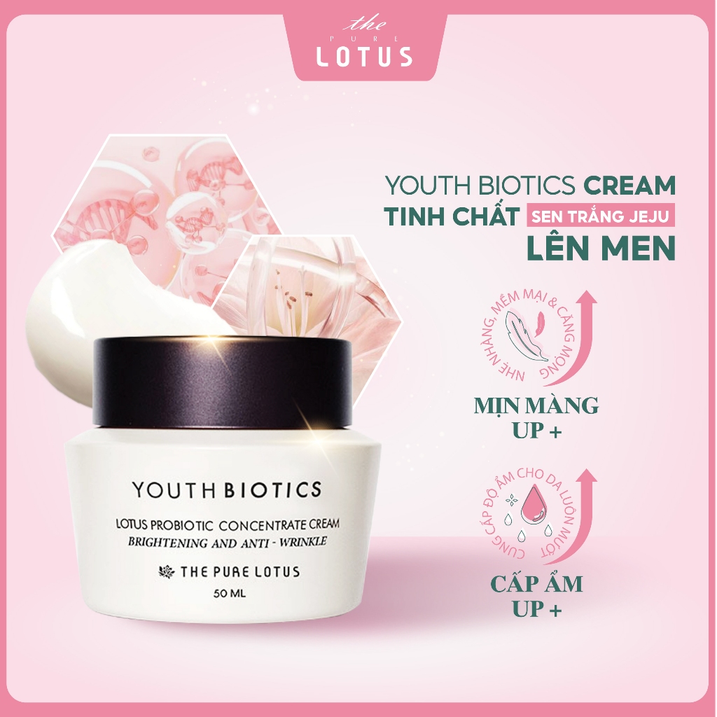 Kem dưỡng ẩm trắng sáng da mặt từ sen trắng lên men Hàn Quốc Youth Biotics Cream The Pure Lotus, mờ nếp nhăn, thâm nám.