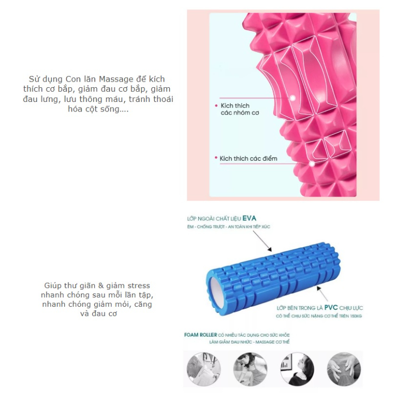 Con Lăn Massage, Dãn Cơ Tập Gym,Yoga Hàng Chuẩn 45cm và 33cm - Hàng chính hãng dododios