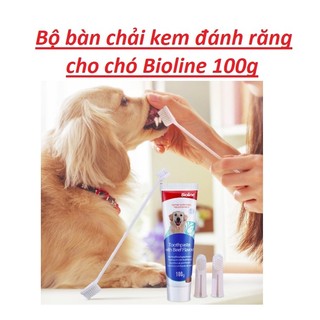 Bộ bàn chải kem đánh răng Bioline cho chó nhiều vị 100g làm sạch răng miệng 