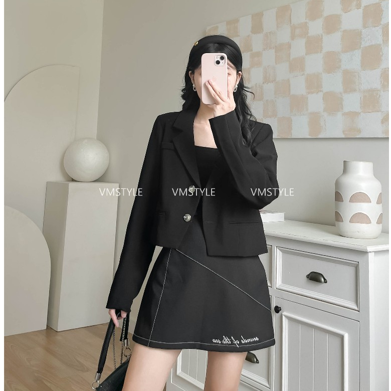 Áo blazer nữ VMSTYLE khoác vest dáng croptop 2 lớp tay dài có đệm vai 2 túi trước P494 - KVU00009