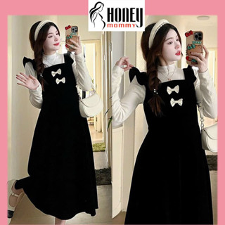Set Yếm Bầu Đầm Bầu Nhung Thu Đông Gồm Áo Giữ Nhiệt Dài Tay Và Váy Yếm Nhung Cánh Tiên Dễ Thương HD4502 Honey Mommy