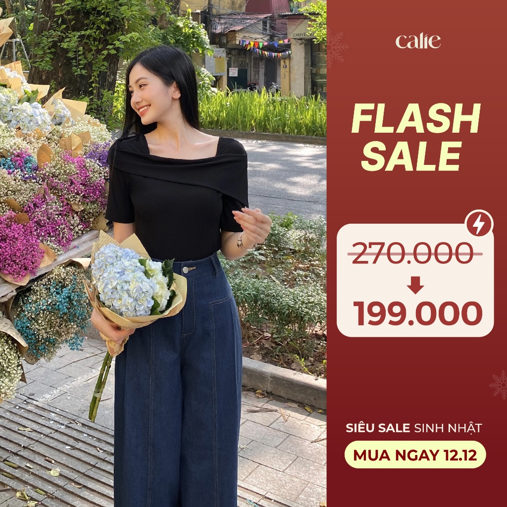 Áo len nữ dệt kim đáp vai tay lửng CALIE AF127