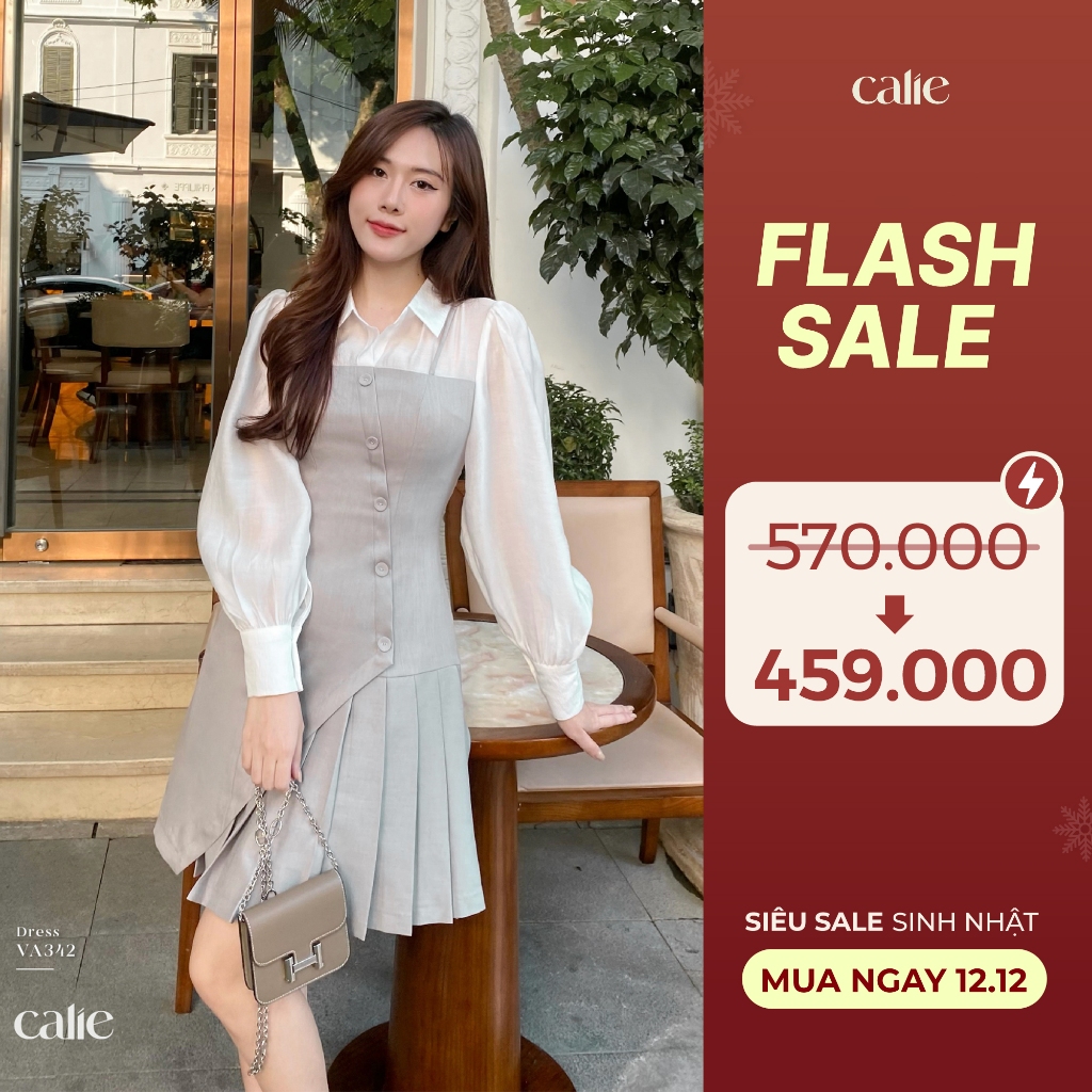 Váy nữ dáng A phối tà lệch xếp ly chân CALIE VA342