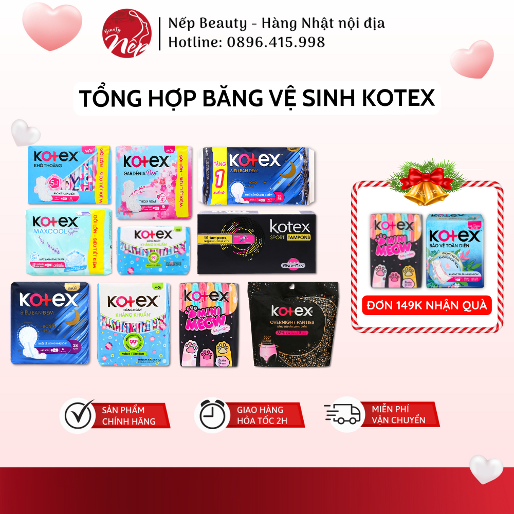 Băng vệ sinh Kotex hàng ngày, ban đêm, khô thoáng, max cool. Siêu mỏng, thấm hút - Nepbeauty