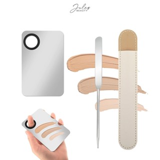  JULEPBEAUTY - Khay Pha Trộn Kem Nền Son Môi Bằng Inox Hình Chữ Nhật 10x15cm Chuyên Dụng Cho Makeup  1 khay + 1 Thìa  
