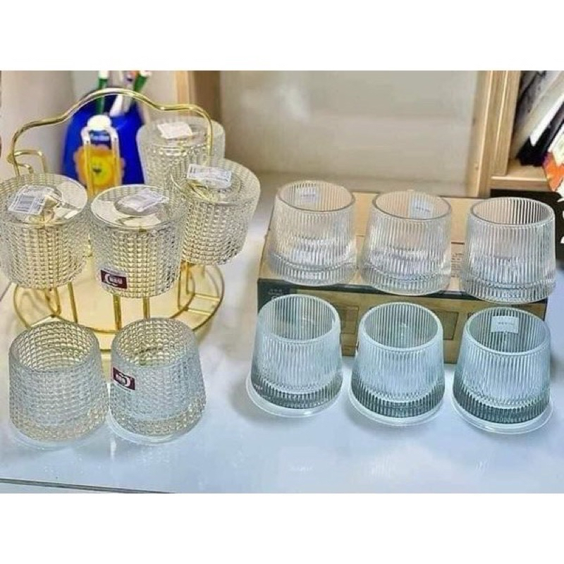 Bộ 6 Cốc thủy tinh đế lồi xoay 360