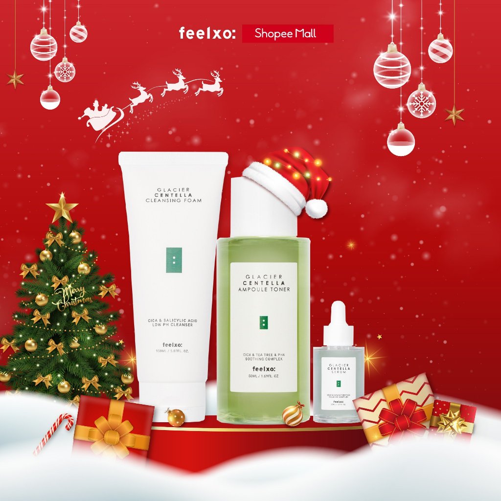 Combo dành cho da mụn Feelxo Centella Cleansing Foam 150ml+ Nước hoa hồng Glacier Ampoule 200ml+ Serum Centella 30ml