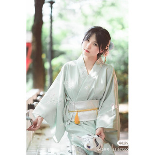 Kimono nhật bản xanh lá nhạt ( sẵn )