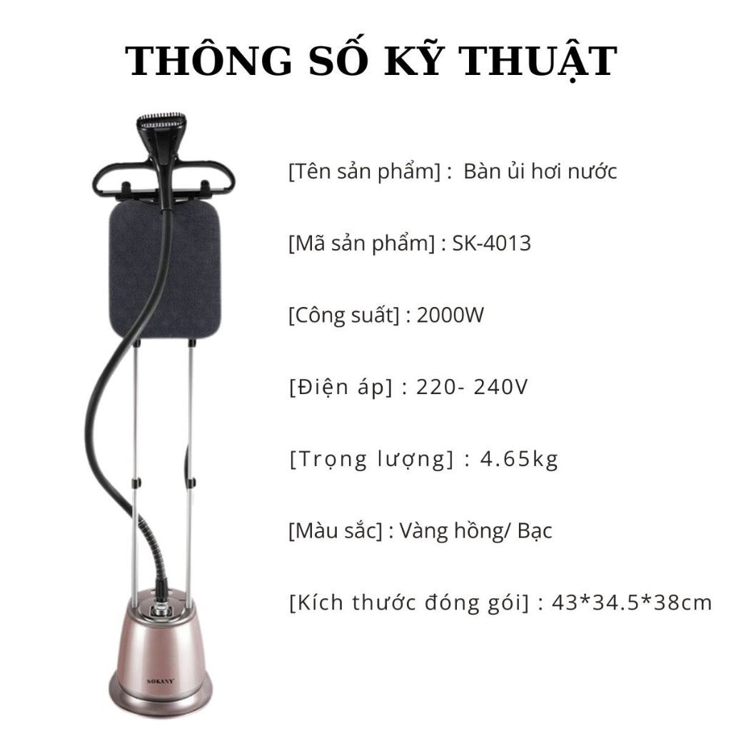 Bàn Là Cây Hơi Nước SOKANY SK 4013 Kèm Bàn Ủi Công Suất 2000W Dễ Dàng Sử Dụng, Phù Hợp Nhiều Loại Vải