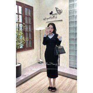 Váy body phối sơ mi kẻ dáng dài sang chảnh MIVOSA 124