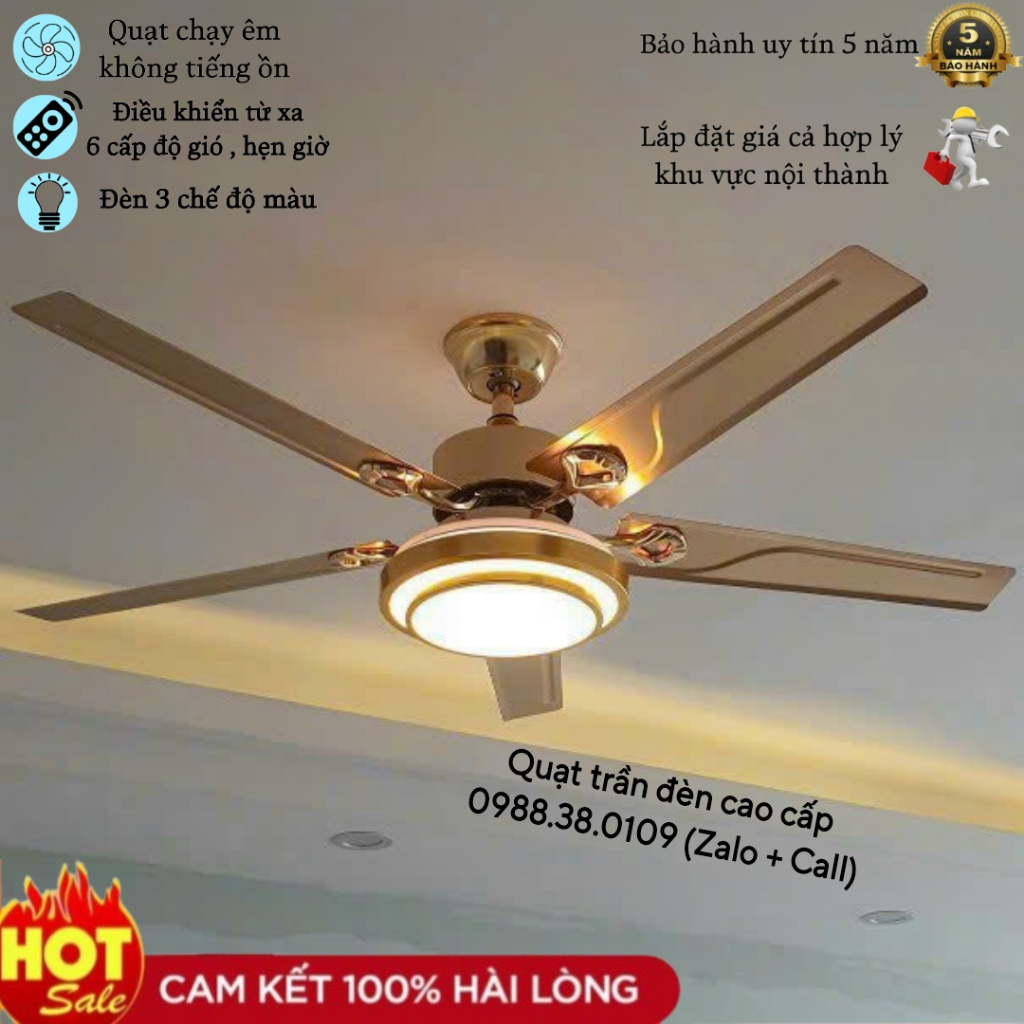 Quạt Trần Đèn, Quạt Trần 5 Cánh KP616 , 6 Cấp Độ Gió , Điều Khiển Từ Xa , Hẹn Giờ