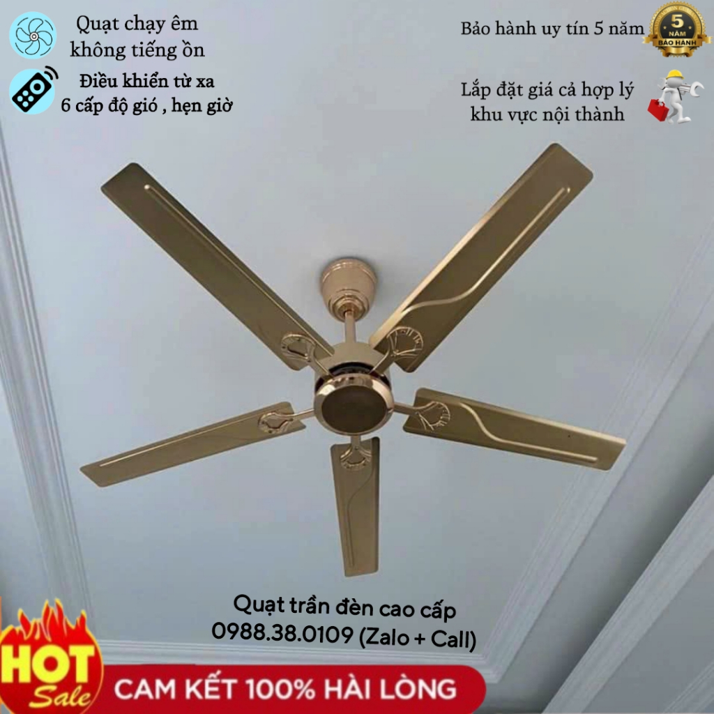Quạt Trần Đèn, Quạt Trần 5 Cánh KP616 , 6 Cấp Độ Gió , Điều Khiển Từ Xa , Hẹn Giờ