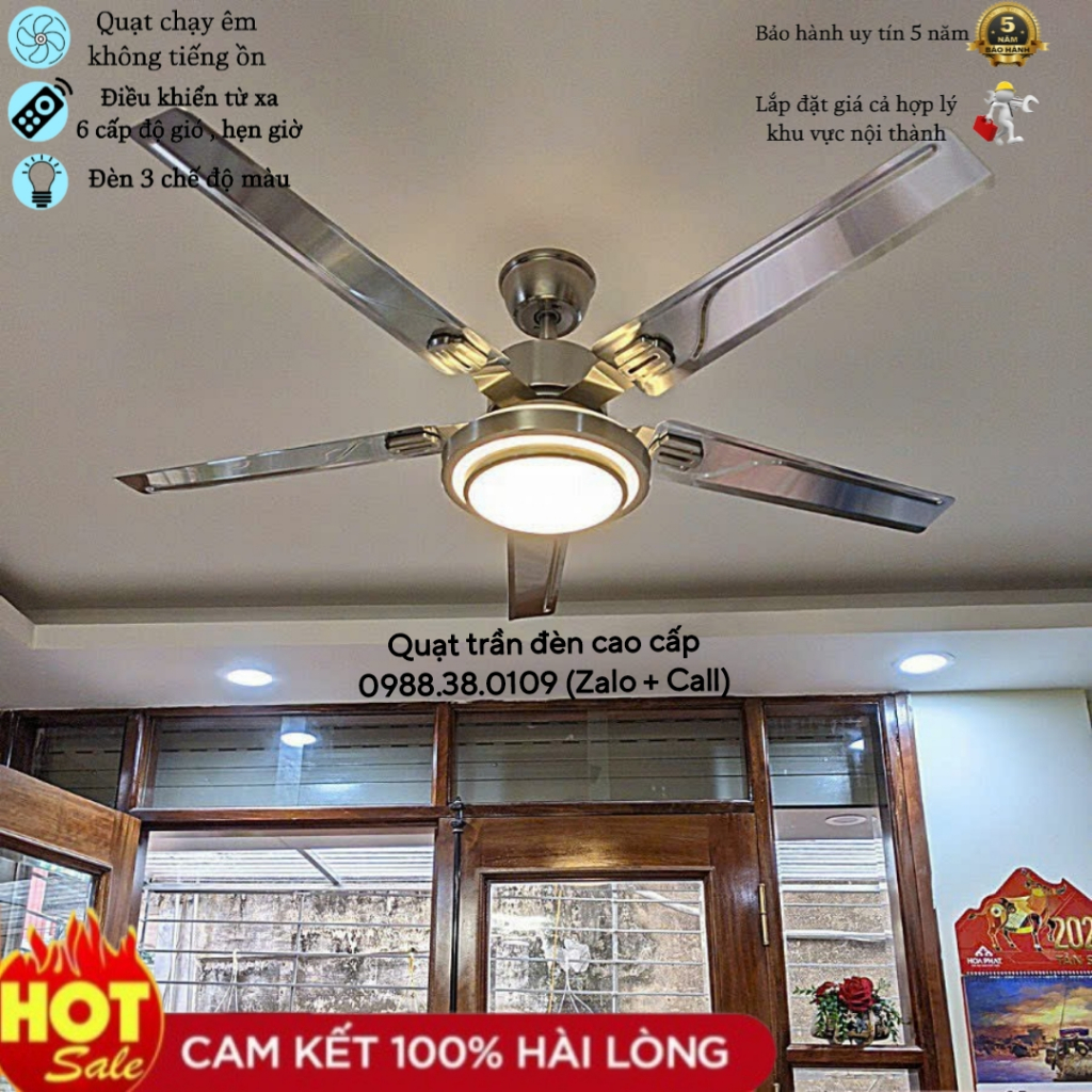 Quạt Trần Đèn, Quạt Trần 5 Cánh KP616 , 6 Cấp Độ Gió , Điều Khiển Từ Xa , Hẹn Giờ