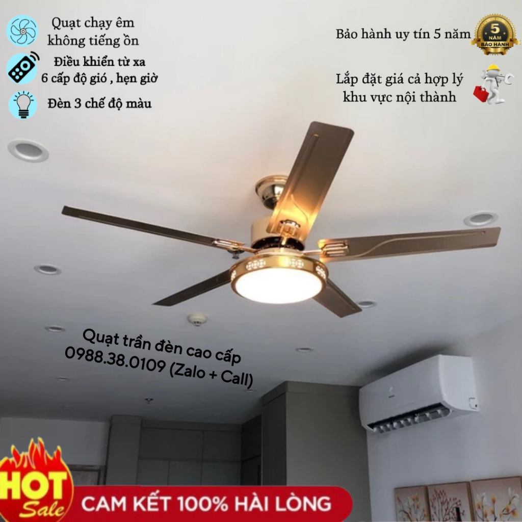 Quạt Trần Đèn, Quạt Trần 5 Cánh KP616 , 6 Cấp Độ Gió , Điều Khiển Từ Xa , Hẹn Giờ