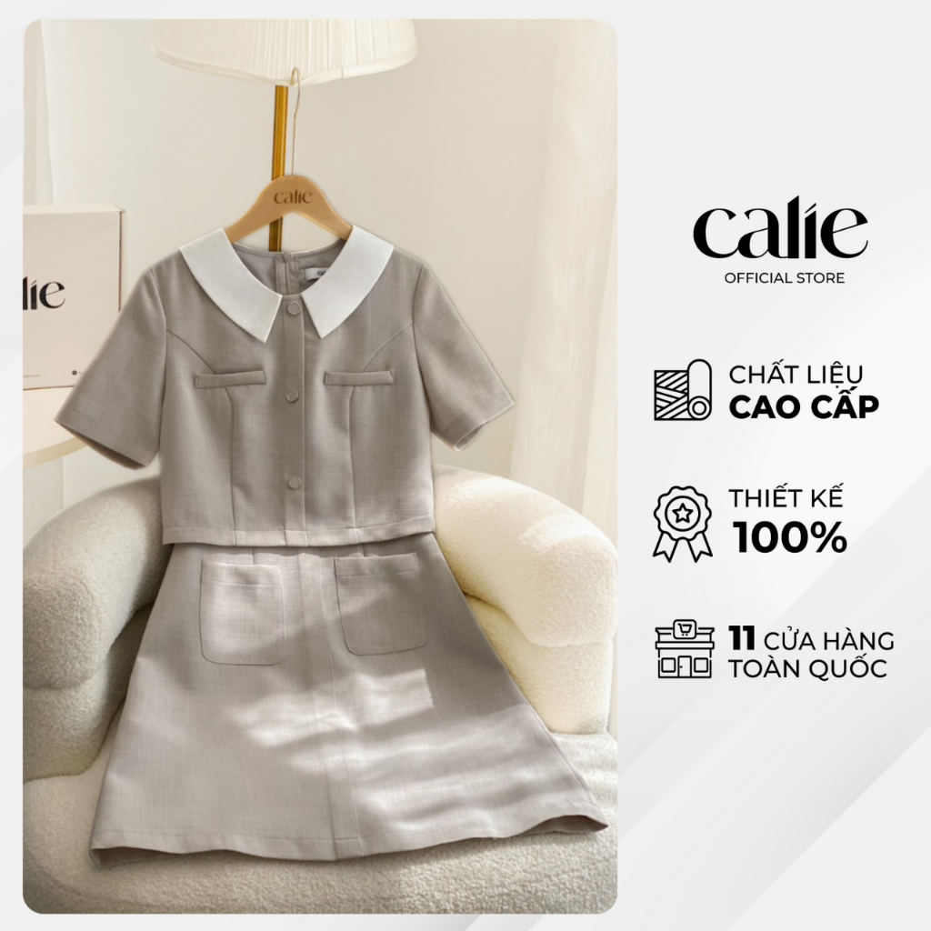Váy nữ dáng A phối cổ can eo đính cúc trang trí CALIE M1 VA327