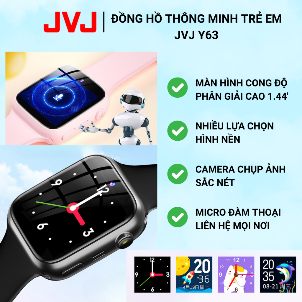 Đồng hồ Thông Minh Trẻ Em JVJ Y63, Call Video Lắp Sim Nghe Gọi 2 Chiều Định Vị Chính Xác Kháng Nước - Bảo Hành 12 Tháng