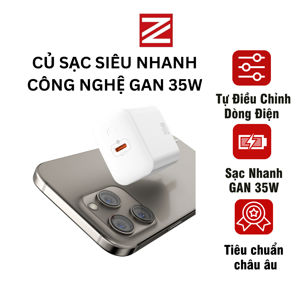 Bộ sạc nhanh GAN 35w sử dụng công nghệ GAN sạc nhanh cho lP và các dòng android chính hãng ZUZG UC13