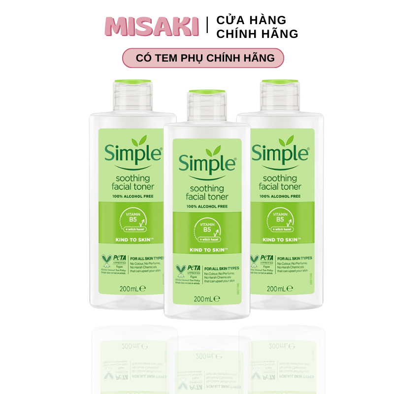 Toner Nước Hoa Hồng Simple Soothing Facial Tonner Cân Bằng Da Dầu Mụn Làm Sạch Dịu Da Dưỡng Ẩm Da Khô Kiềm Dầu 200ml