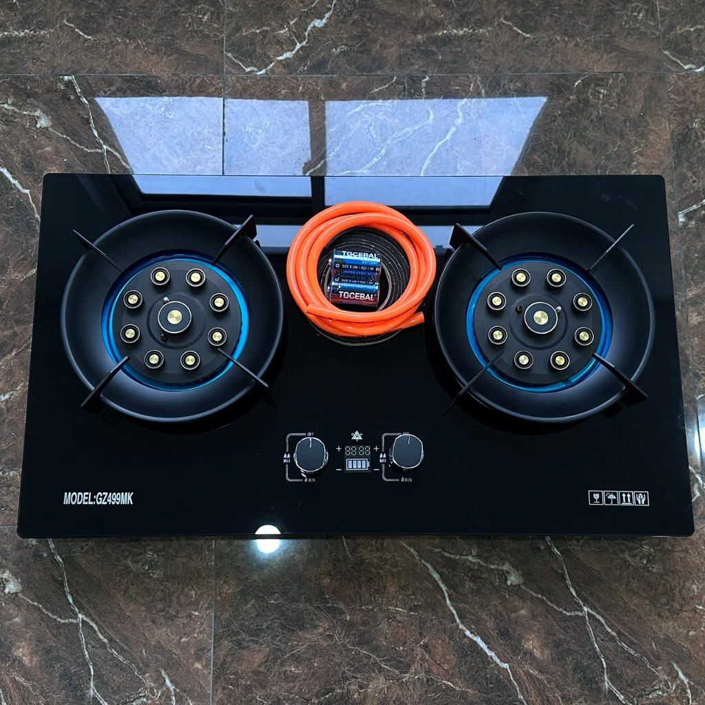Bếp Gas Đôi GZ499 Mặt Kính ,9 Đầu Đốt DHT HOME Lắp Được Cả Âm Lẫn Dương Có Kiềng Chắn Gió,Hẹn Giờ Ng