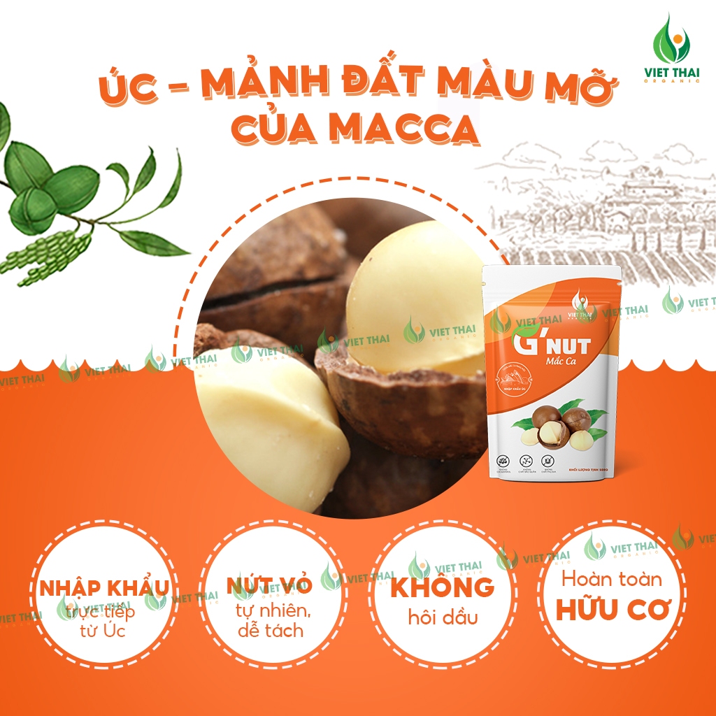 Mắc Ca G'Nut - Macca Úc Hữu Cơ Nhập Khẩu Chuẩn Chất Lượng Béo Bùi Ăn Kiêng Eatclean Việt Thái Organic (Gói 500G