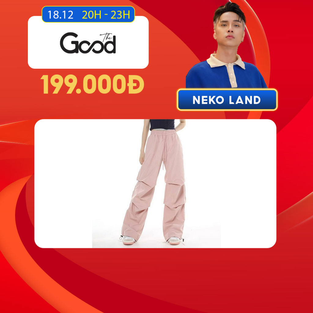 Quần Ống Rộng Baggy Cargo THE GOOD, Quần Jogger Nữ Vải Gió Cạp Chun Rút Dây