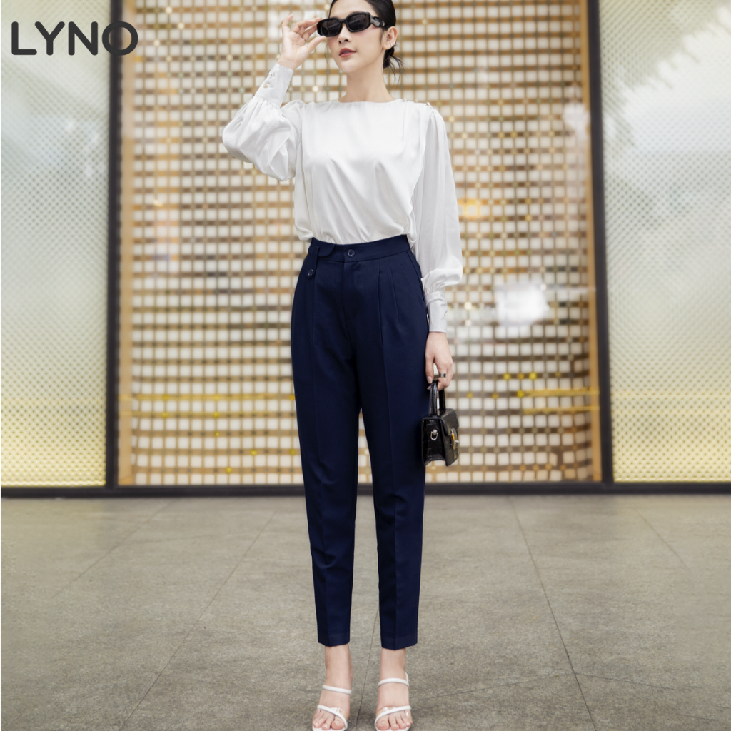 Quần dài baggy tôn dáng LYNO chất cotton lạnh thoáng mát, không nhăn, co giãn nhẹ, có túi xéo, xếp ly thân trước_AB0351