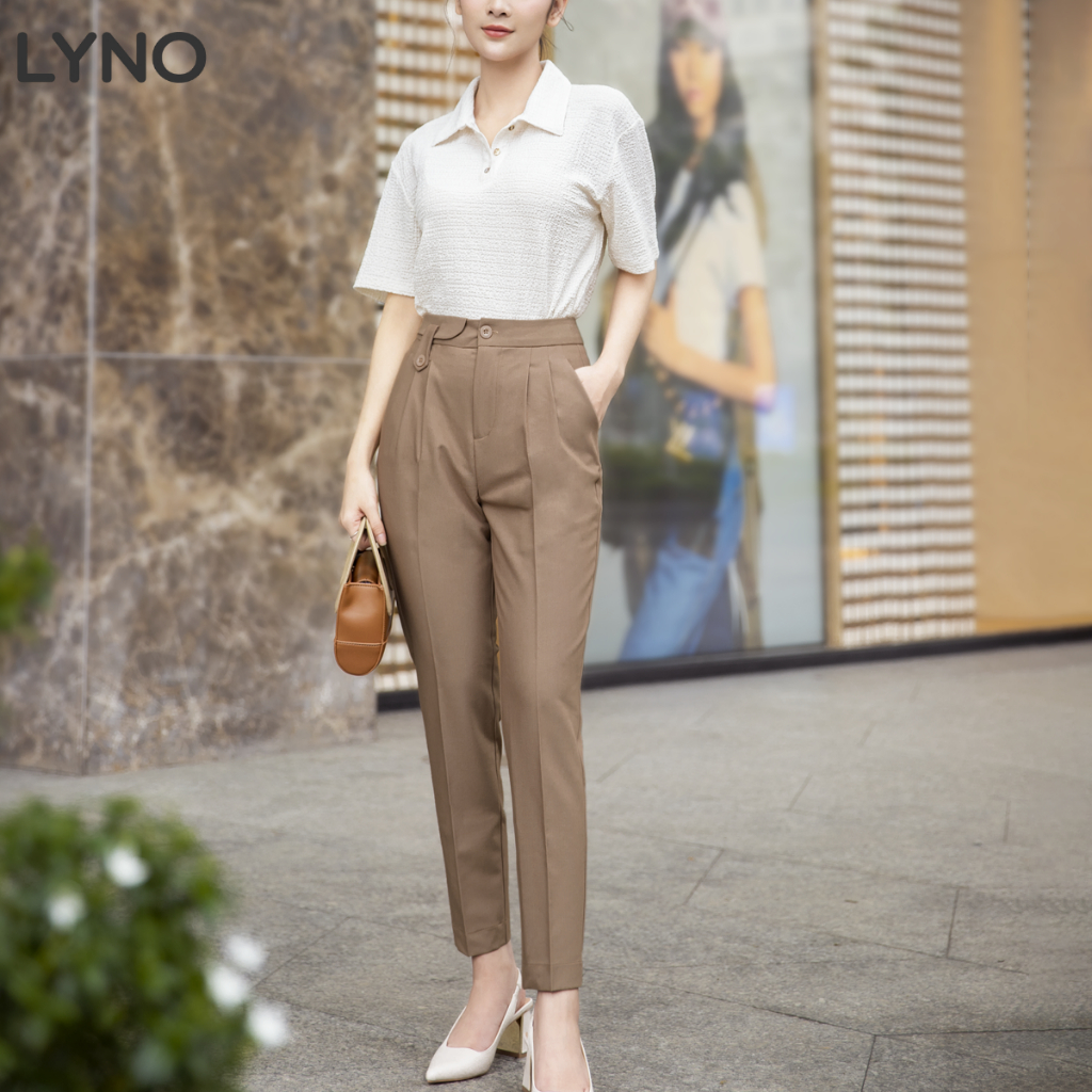 Quần dài baggy tôn dáng LYNO chất cotton lạnh thoáng mát, không nhăn, co giãn nhẹ, có túi xéo, xếp ly thân trước_AB0351