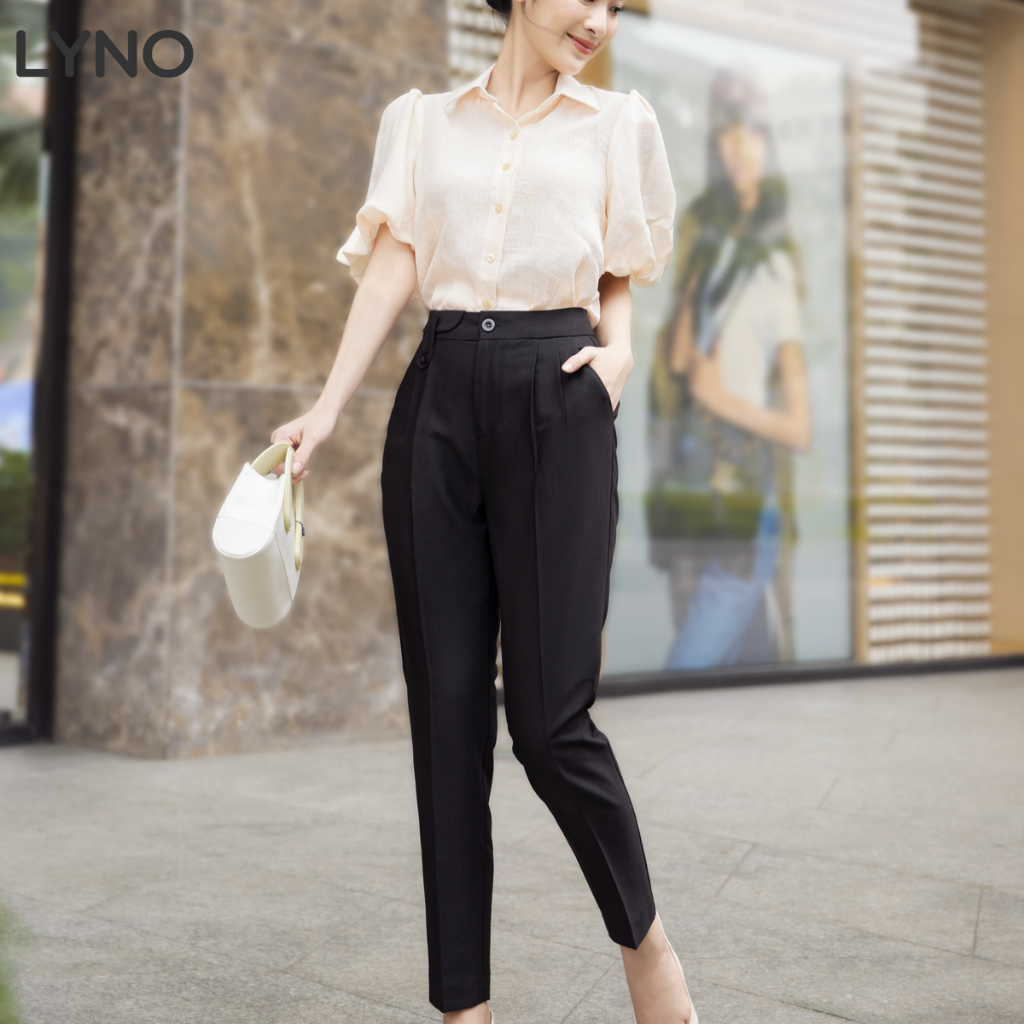 Quần dài baggy tôn dáng LYNO chất cotton lạnh thoáng mát, không nhăn, co giãn nhẹ, có túi xéo, xếp ly thân trước_AB0351