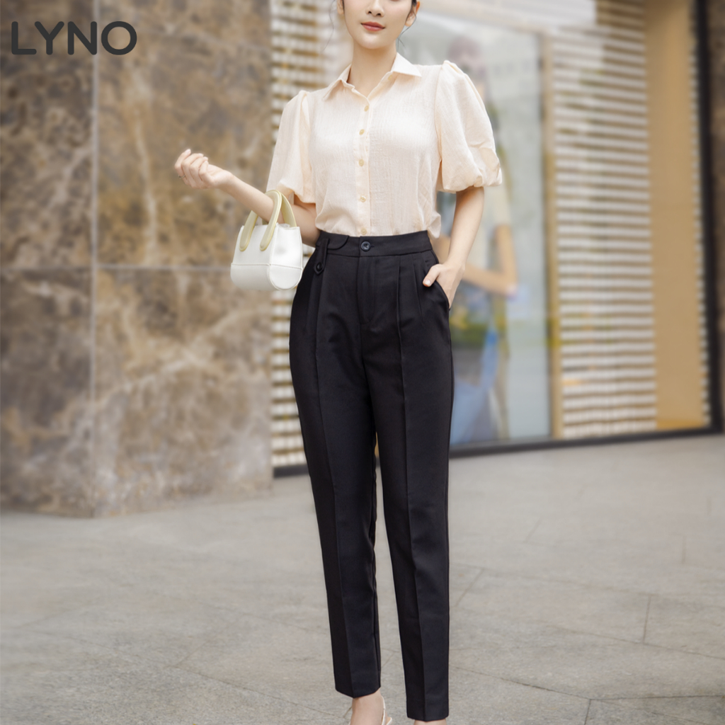 Quần dài baggy tôn dáng LYNO chất cotton lạnh thoáng mát, không nhăn, co giãn nhẹ, có túi xéo, xếp ly thân trước_AB0351