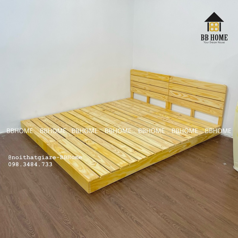 Giường kiểu pallet sơn PU chất lượng (Gỗ thông mới 100%) cao 12cm