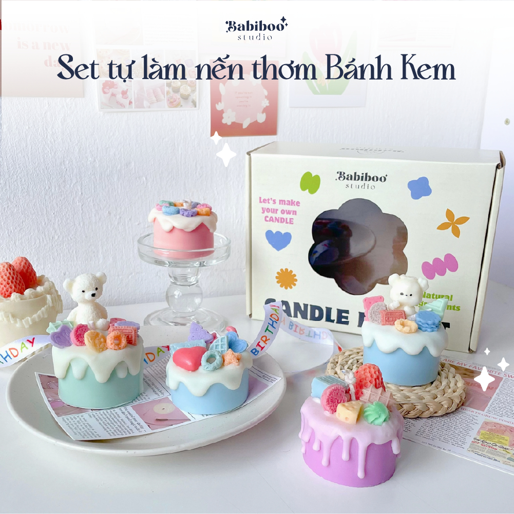 Set tự làm Nến thơm Bánh Kem Sinh nhật Hàn Quốc Babiboo Studio - Bake a Cake Candle - an toàn, dễ làm, sáp tự nhiên