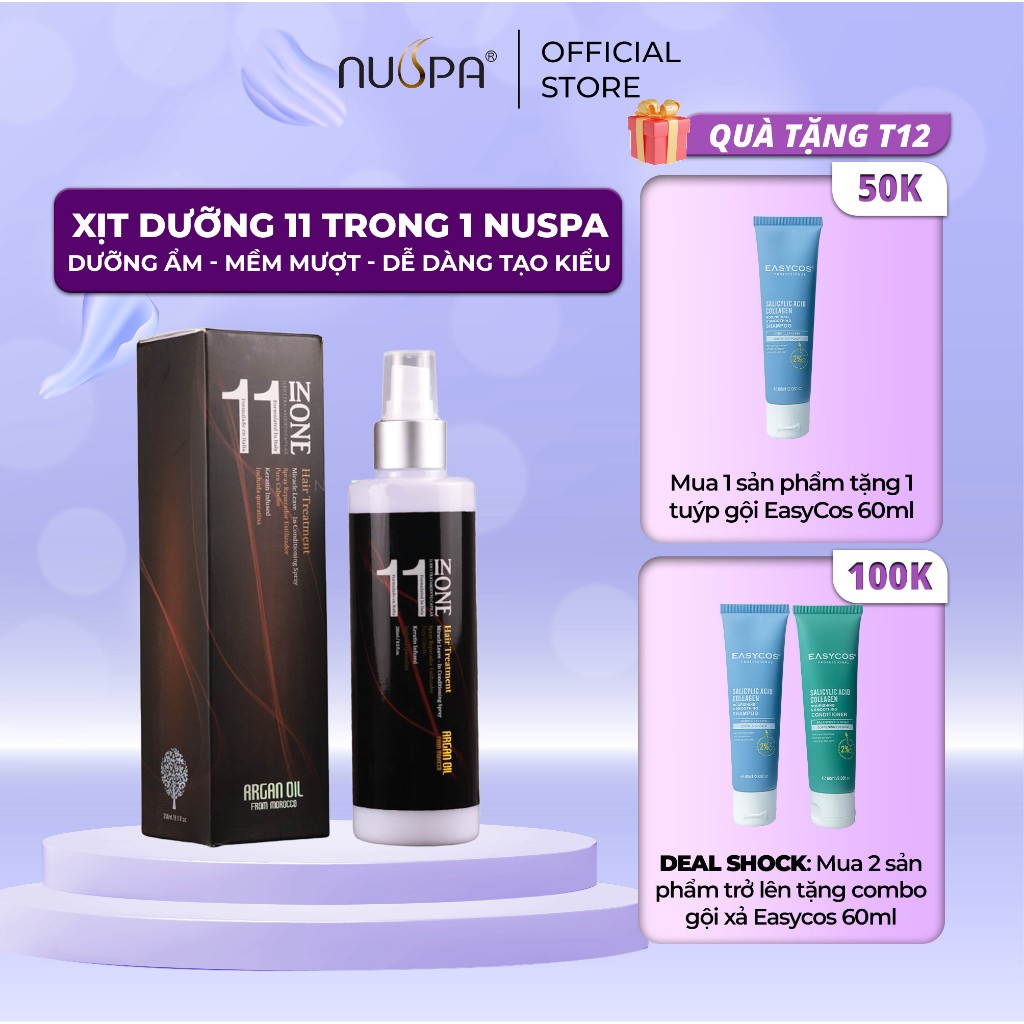 Xịt Siêu dưỡng tóc mềm mượt, giữ nếp, tạo kiểu tóc 11 trong 1 NUSPA Keratin Smoothing Treatment 250ml