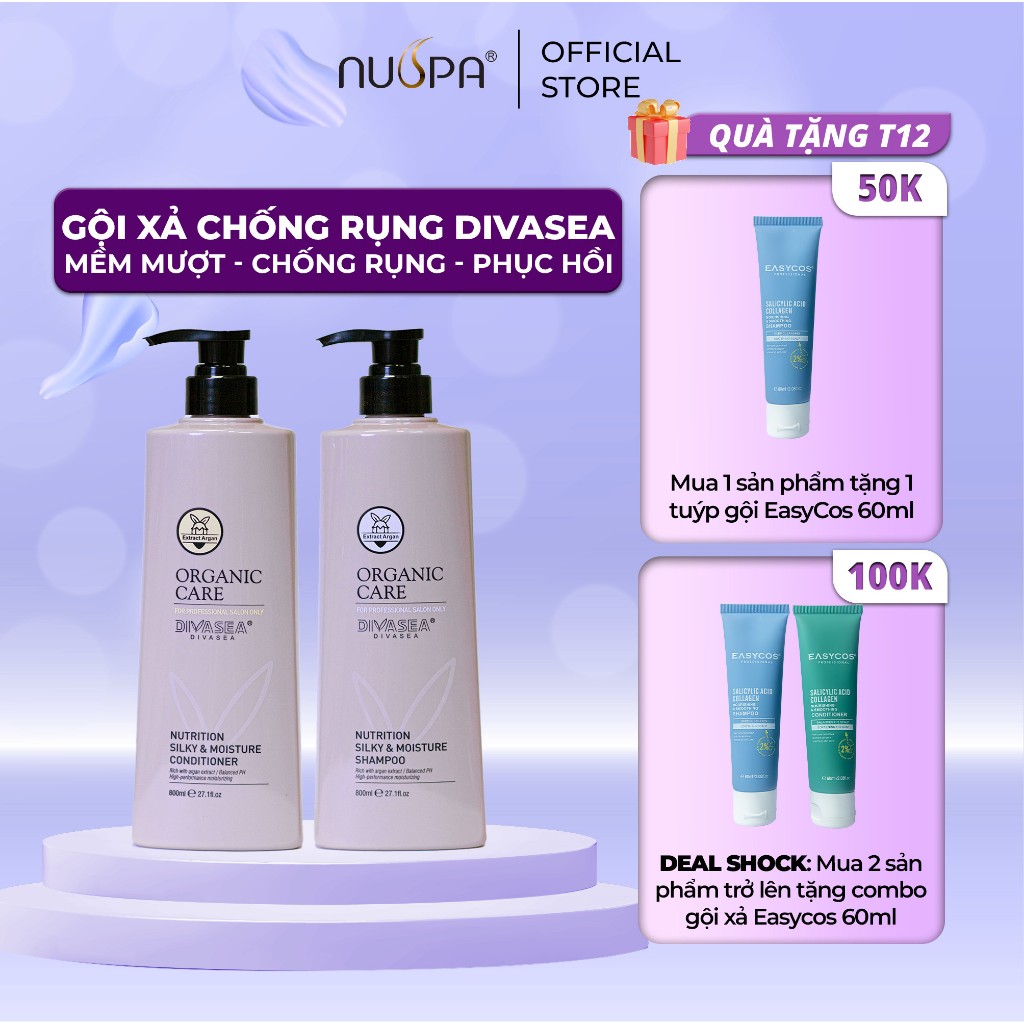 Dầu gội hữu cơ dưỡng tóc chuyên sâu, ngăn gãy rụng, phục hồi tóc hư tổn - Divasea Oganic Care 800ml - Nuspavietnam