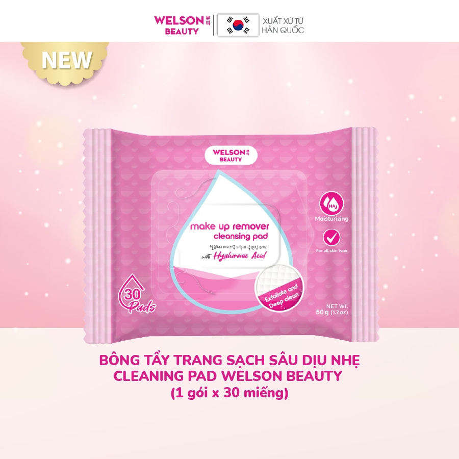 Combo 2 bông tẩy trang sạch sâu dịu nhẹ Hàn Quốc Cleaning Pad Welson Beauty