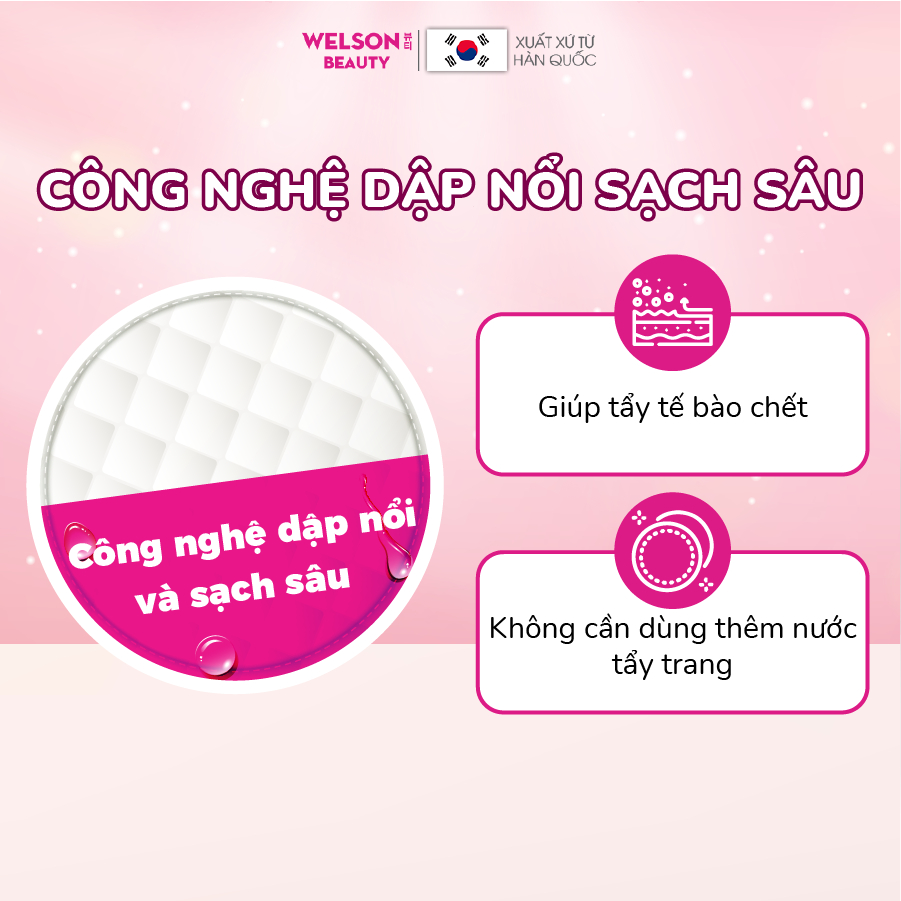 Combo 2 bông tẩy trang sạch sâu dịu nhẹ Hàn Quốc Cleaning Pad Welson Beauty