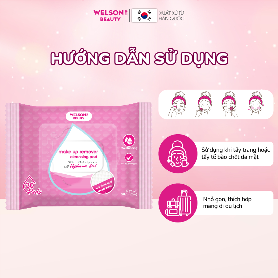 Combo 2 bông tẩy trang sạch sâu dịu nhẹ Hàn Quốc Cleaning Pad Welson Beauty