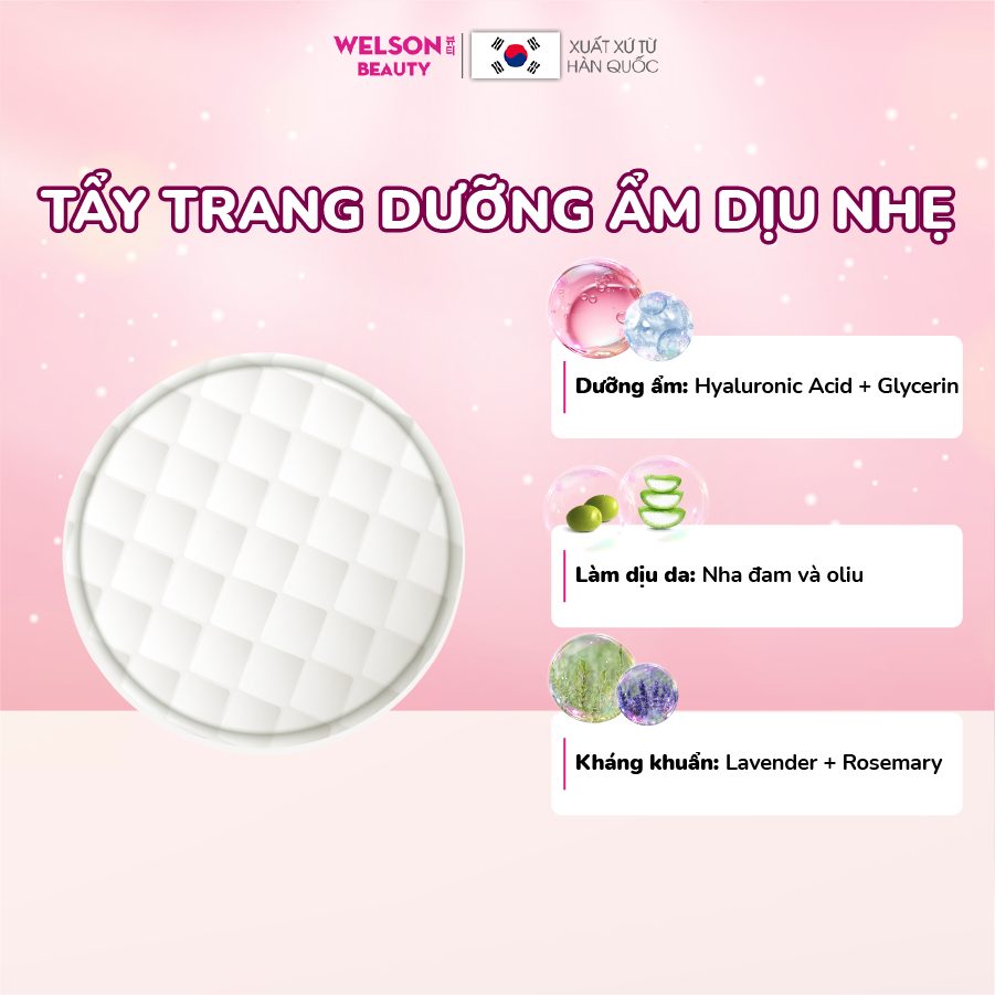 Combo 2 bông tẩy trang sạch sâu dịu nhẹ Hàn Quốc Cleaning Pad Welson Beauty