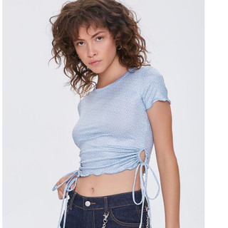 Áo croptop forever 21 bèo lai cột nơ 2 bên chấm nguyễn - 020