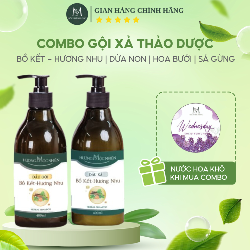 Dầu gội dầu xả thảo dược Mộc Nhiên Hương 400ml chiết xuất bồ kết kích thích mọc tóc, hỗ trợ ngăn ngừa rụng tóc
