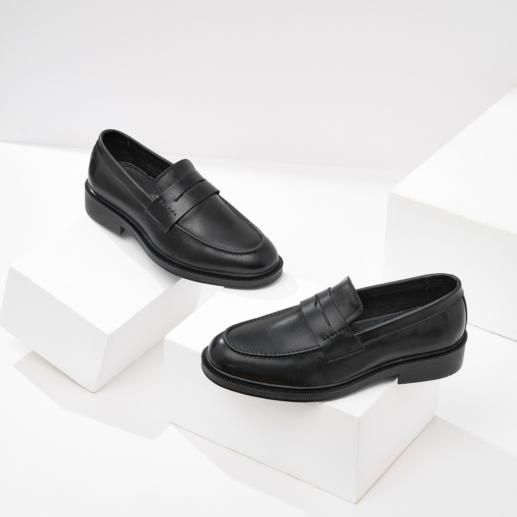 Penny Loafer Công Sở Màu Đen da bò, giày loafer nam đế khâu