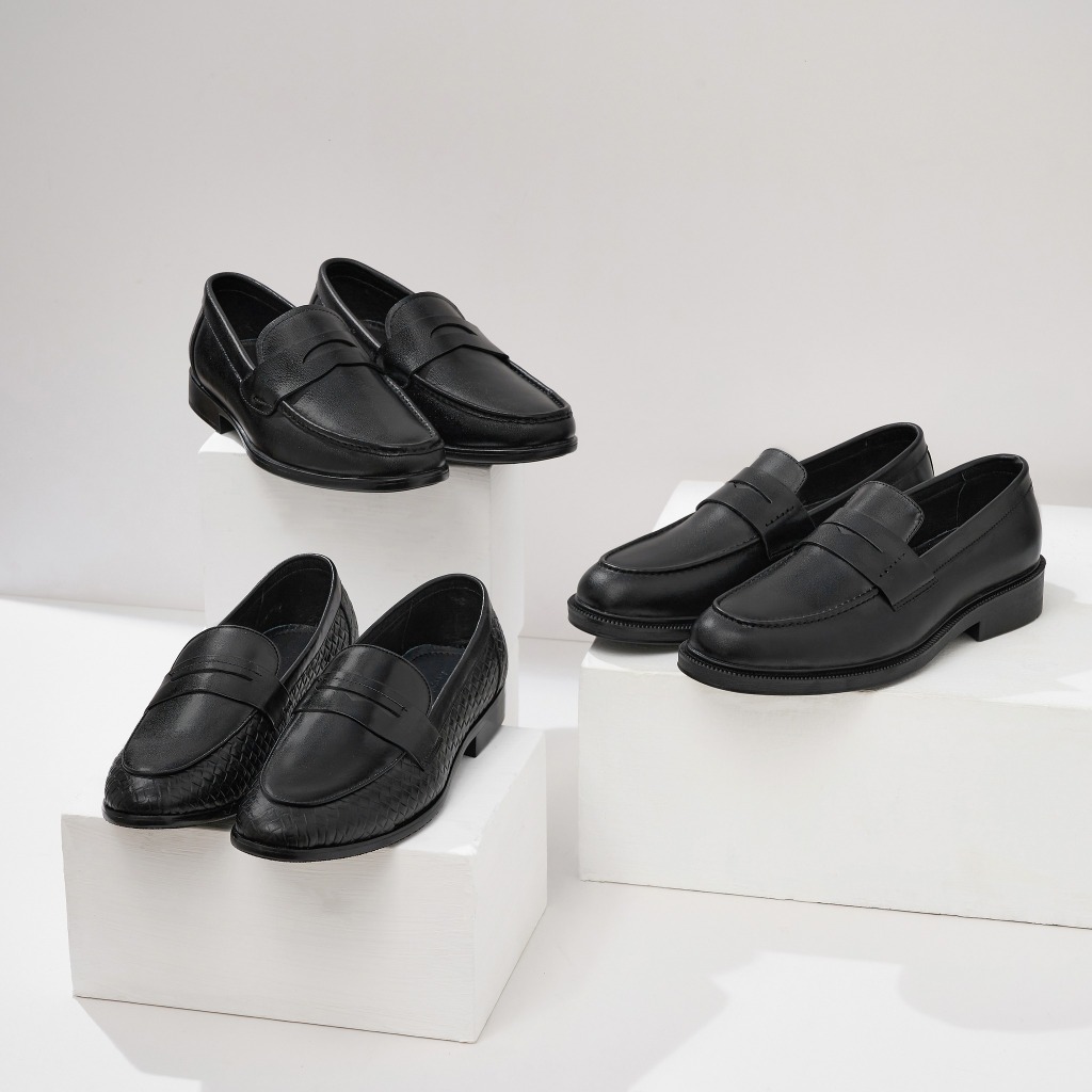 Penny Loafer Công Sở Màu Đen da bò, giày loafer nam đế khâu