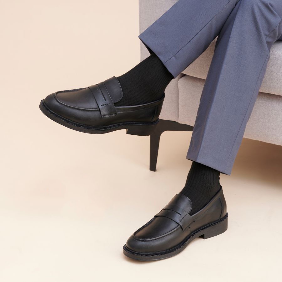 Penny Loafer Công Sở Màu Đen da bò, giày loafer nam đế khâu