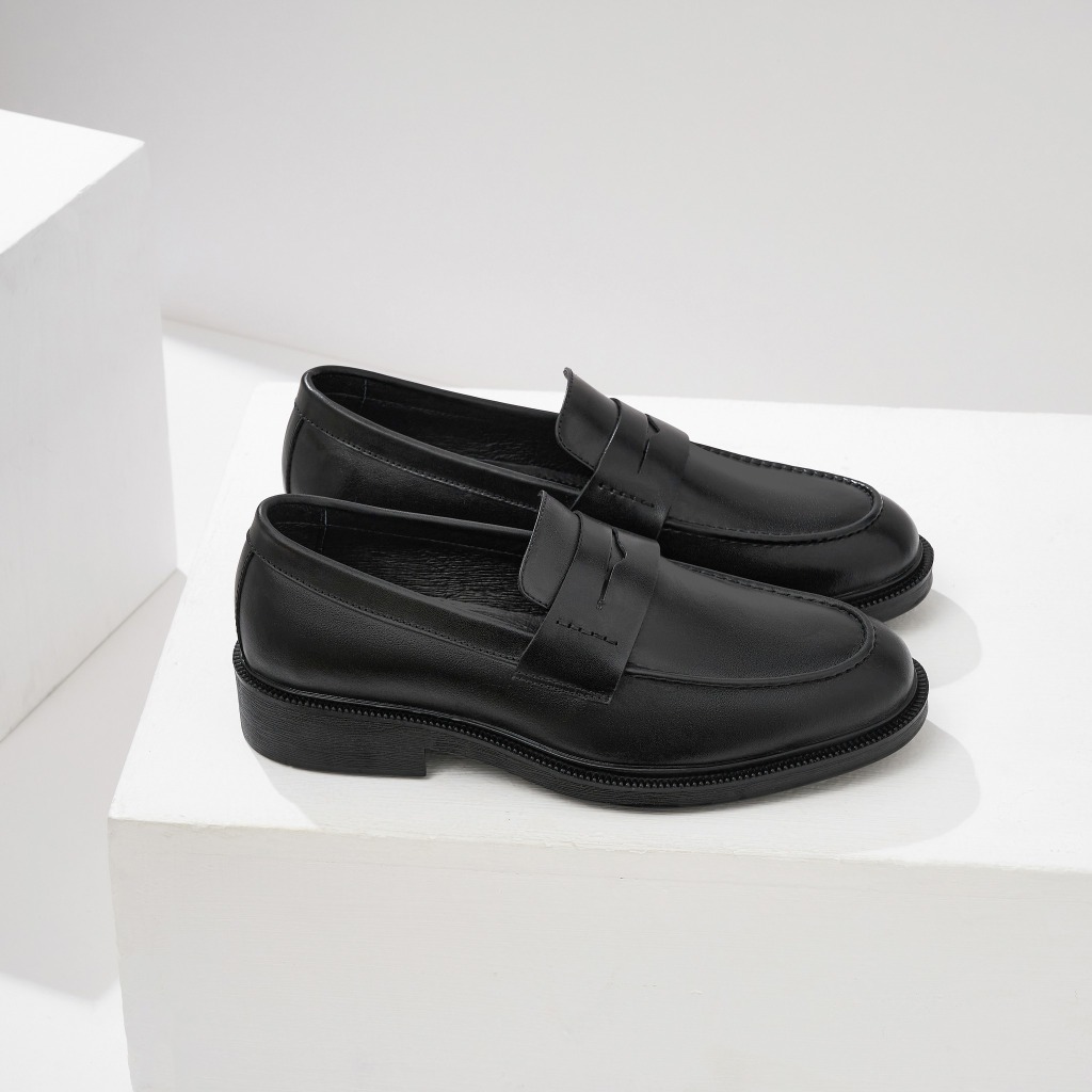 Penny Loafer Công Sở Màu Đen da bò, giày loafer nam đế khâu