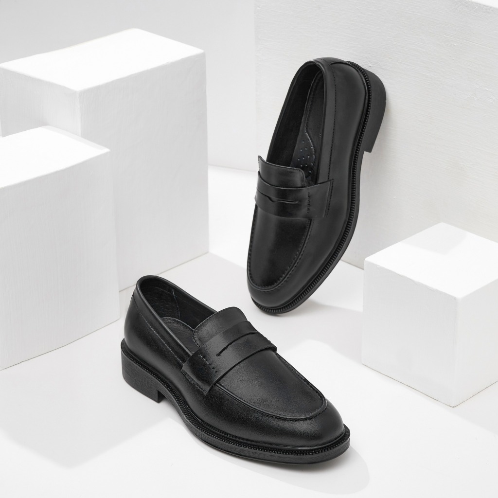 Penny Loafer Công Sở Màu Đen da bò, giày loafer nam đế khâu