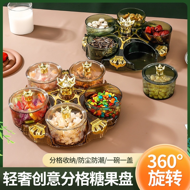 Khay đựng bánh kẹo nhựa cao cấp đựng hoa quả Khay Mứt Tết Phong Cách Hoàng Gia 5 Hũ Thuỷ Tinh - Khay Mứt Tết Trang Trí