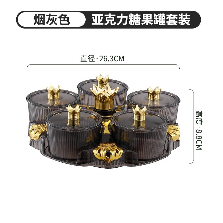 Khay đựng bánh kẹo nhựa cao cấp đựng hoa quả Khay Mứt Tết Phong Cách Hoàng Gia 5 Hũ Thuỷ Tinh - Khay Mứt Tết Trang Trí