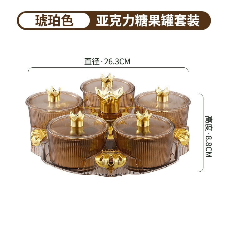 Khay đựng bánh kẹo nhựa cao cấp đựng hoa quả Khay Mứt Tết Phong Cách Hoàng Gia 5 Hũ Thuỷ Tinh - Khay Mứt Tết Trang Trí