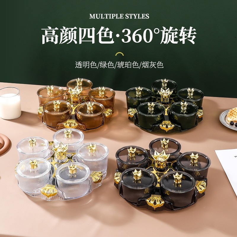 Khay đựng bánh kẹo nhựa cao cấp đựng hoa quả Khay Mứt Tết Phong Cách Hoàng Gia 5 Hũ Thuỷ Tinh - Khay Mứt Tết Trang Trí