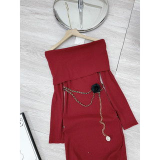 [ 𝐅𝐑𝐄𝐄 𝐒𝐇𝐈𝐏 ] Váy len lông trễ vai kèm dây đai về xinh lắm ạ Chất len lông mịn đẹp giãn mềm Lên form đẹp chuẩn mẫu